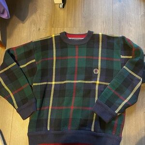Vintage Tommy Hilfiger Plaid Crewneck Sweater - Green, Navy, and Red